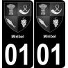 01 Miribel autocollant sticker plaque immatriculation auto ville