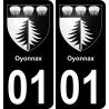 01 Oyonnax placa etiqueta de registro de la ciudad