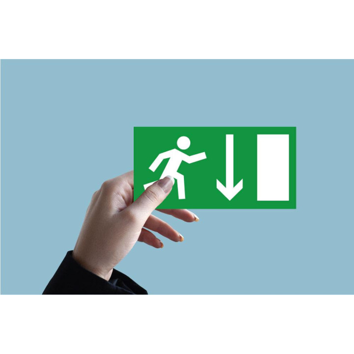 Indication Sortie de secours porte flèche bas information autocollant sticker logo198