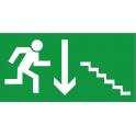 Indication Sortie de secours escalier flèche bas information autocollant sticker logo138