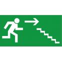 Indication Sortie de secours escalier descendre flèche droite information autocollant sticker logo14