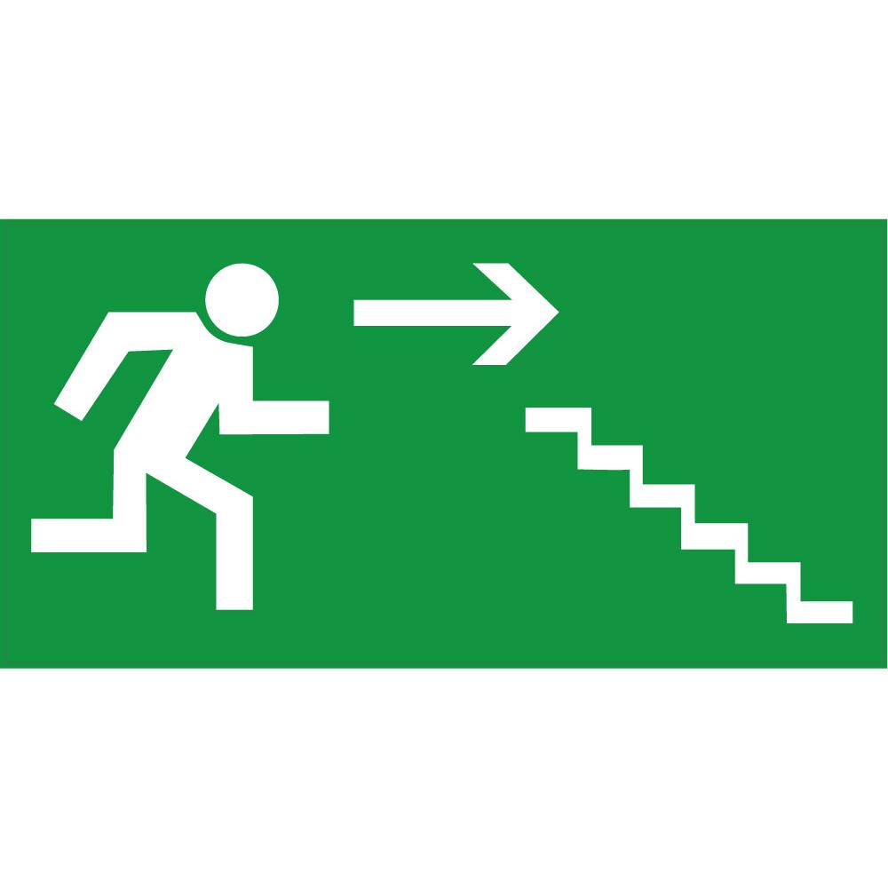 Indication Sortie de secours escalier descendre flèche droite information autocollant sticker logo14