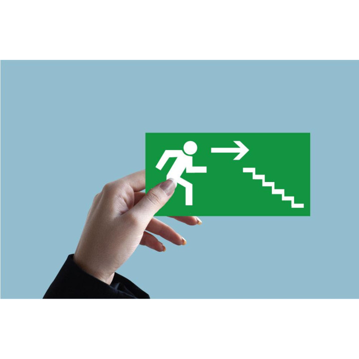 Indication Sortie de secours escalier descendre flèche droite information autocollant sticker logo14