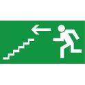 Indication Sortie de secours escalier descendre flèche gauche information autocollant sticker logo168