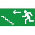 Indication Sortie de secours escalier monter flèche gauche information autocollant sticker logo647