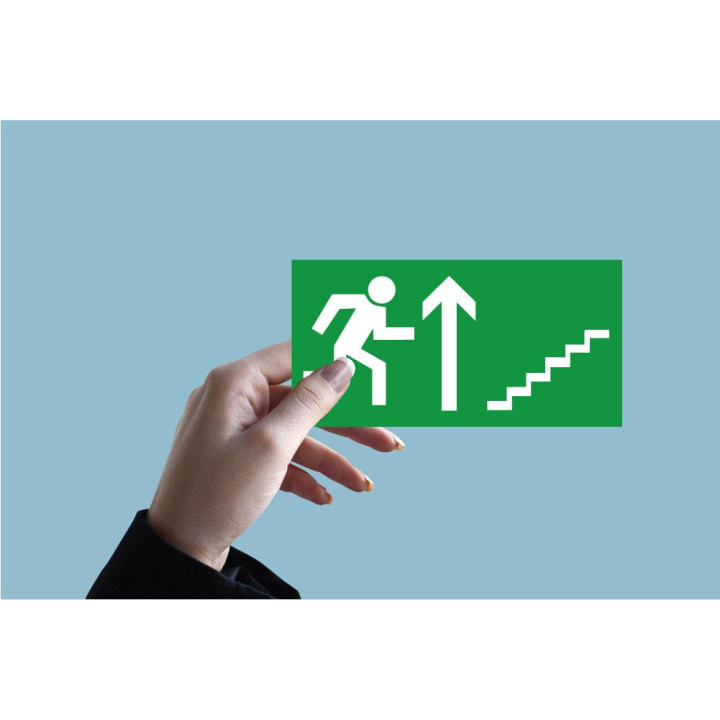 Indication Sortie de secours escalier monter flèche haut information autocollant sticker logo867