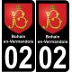 02 Bohain-en-Vermandois autocollant sticker plaque immatriculation auto ville