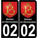 02 Bohain-en-Vermandois autocollant sticker plaque immatriculation auto ville