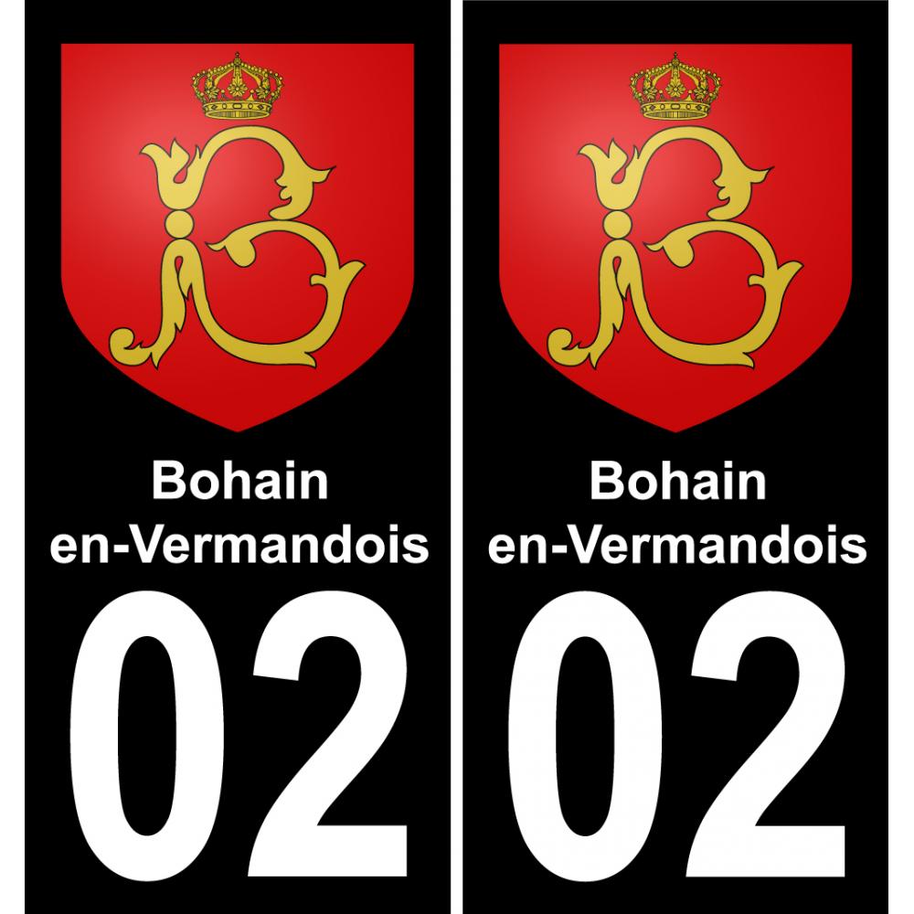 02 Bohain-en-Vermandois autocollant sticker plaque immatriculation auto ville