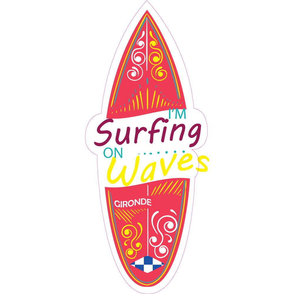 Surf planche "i'm surfing on waves" rouge Gironde département mer océan autocollant sticker logo3