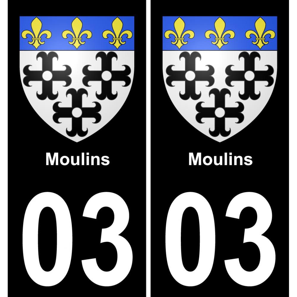 03 Moulins autocollant sticker plaque immatriculation auto ville