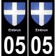 05 Embrun autocollant sticker plaque immatriculation auto ville