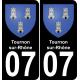 07 Tournon-sur-Rhône autocollant sticker plaque immatriculation auto ville