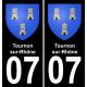 07 Tournon-sur-Rhône autocollant sticker plaque immatriculation auto ville
