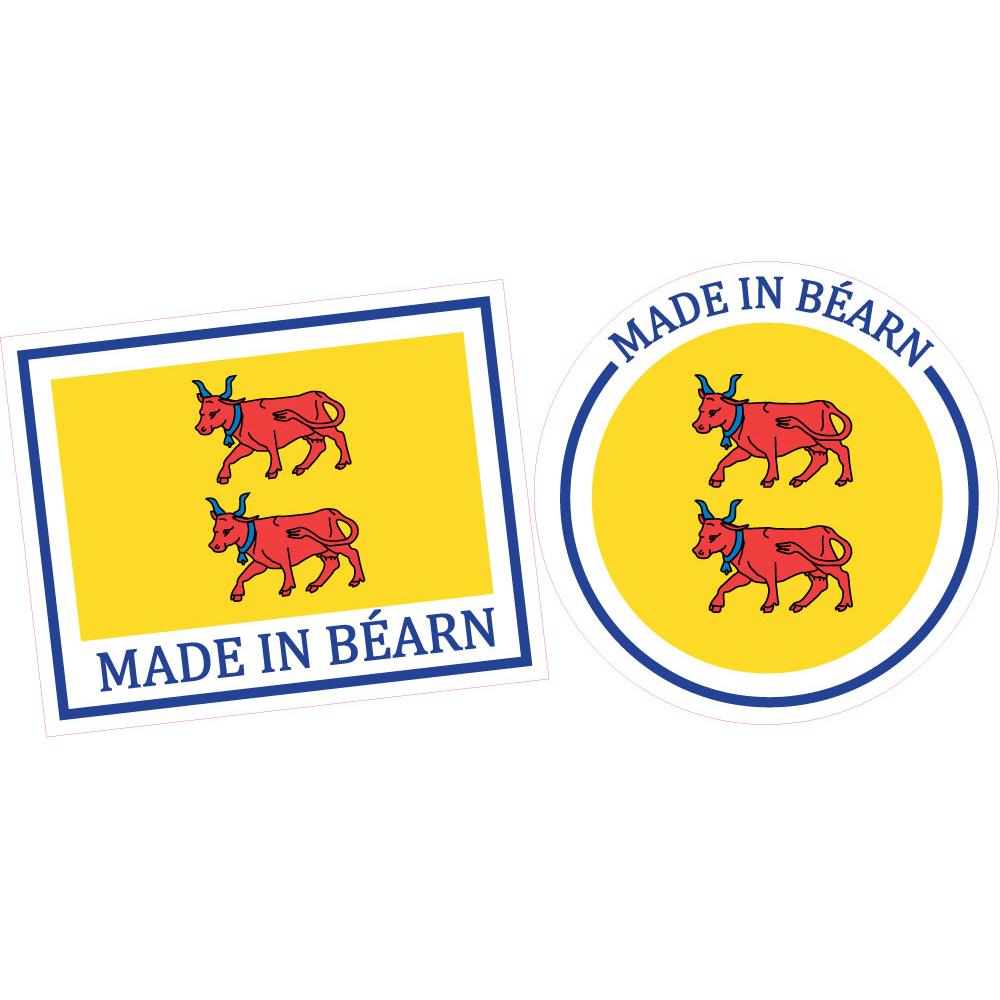 Lot de 2 Made in Béarn fabriqué en tampon drapeau colis autocollant sticker logo579