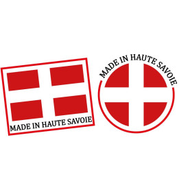 Lot de 2 Made in Haute-Savoie fabriqué en drapeau tampon colis autocollant sticker logo579