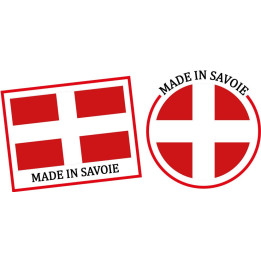 Lot de 2 Made in Savoie fabriqué en drapeau tampon colis autocollant sticker logo198