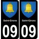 09 Saint-Girons placa etiqueta de registro de la ciudad