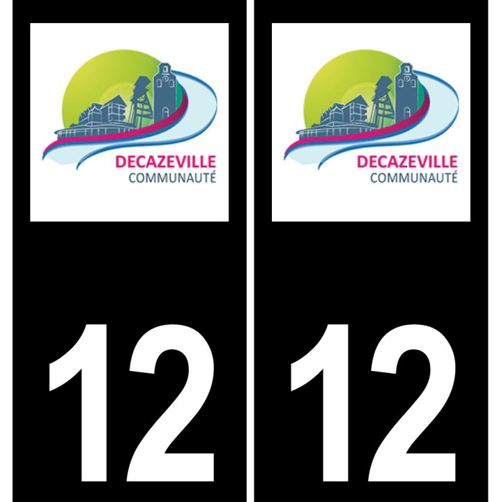 12 Decazeville logotipo de la etiqueta engomada de la placa de registro de la ciudad fondo negro