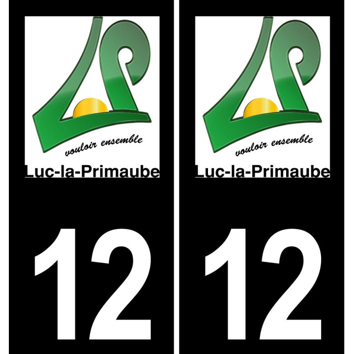 12 Luc-la-Primaube logotipo de la etiqueta engomada de la placa de registro de la ciudad fondo negro