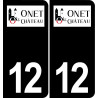 12 Onet-le-Château logotipo de la etiqueta engomada de la placa de registro de la ciudad fondo negro