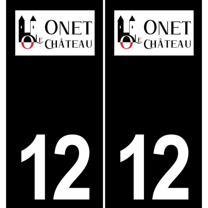 12 Onet-le-Château logotipo de la etiqueta engomada de la placa de registro de la ciudad fondo negro
