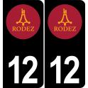 12 Rodez logo autocollant plaque immatriculation auto ville sticker fond noir