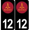 12 Rodez-logo aufkleber plakette ez stadt schwarzer Hintergrund