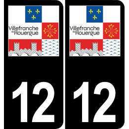 12 Villefranche-de-Rouergue logotipo de la etiqueta engomada de la placa de registro de la ciudad fondo negro