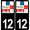 12 Villefranche-de-Rouerguelogo autocollant plaque immatriculation auto ville sticker fond noir