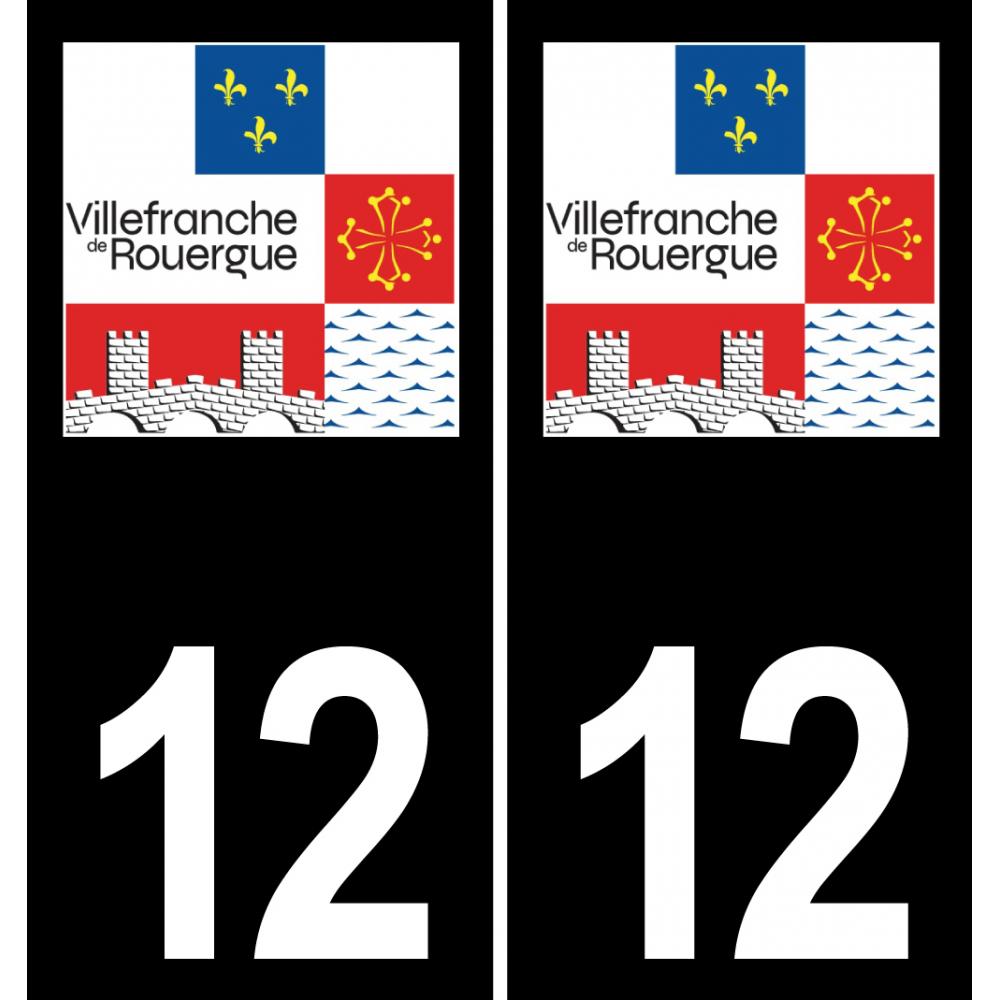 12 Villefranche-de-Rouergue logotipo de la etiqueta engomada de la placa de registro de la ciudad fondo negro