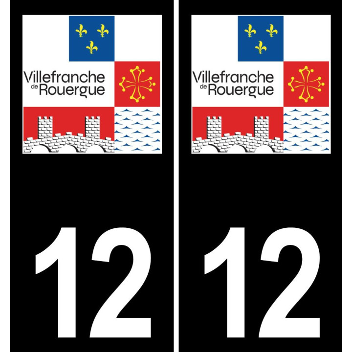12 Villefranche-de-Rouerguelogo autocollant plaque immatriculation auto ville sticker fond noir