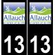 13 Allauch logo autocollant plaque immatriculation auto ville sticker fond noir