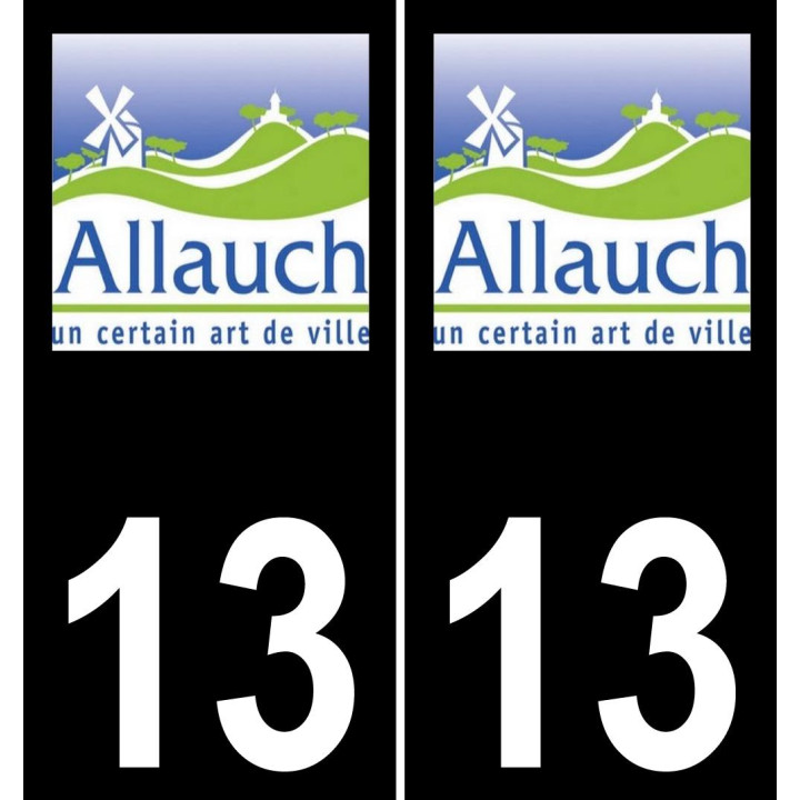 13 Allauch logotipo de la etiqueta engomada de la placa de registro de la ciudad fondo negro