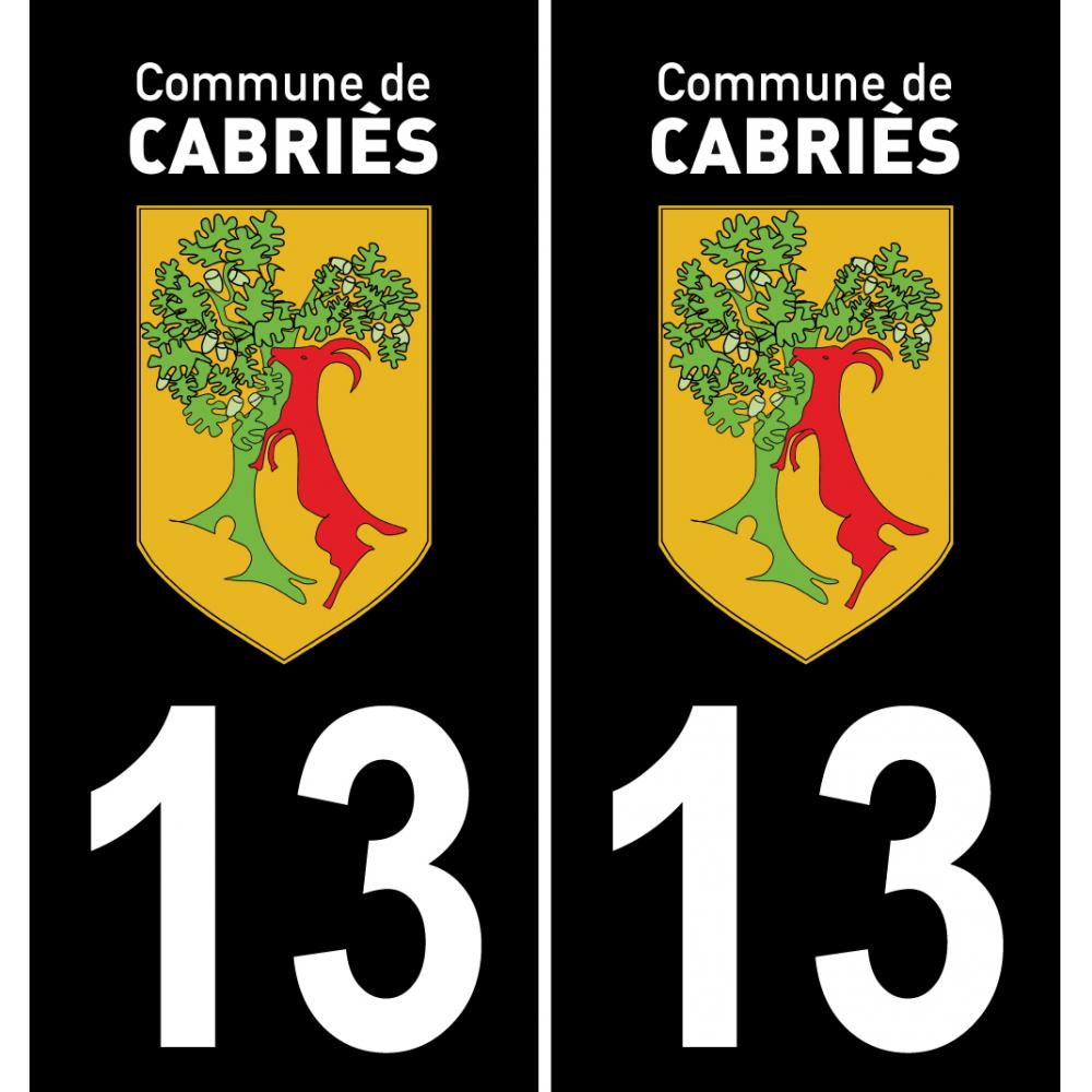 13 Cabriès logotipo de la etiqueta engomada de la placa de registro de la ciudad fondo negro