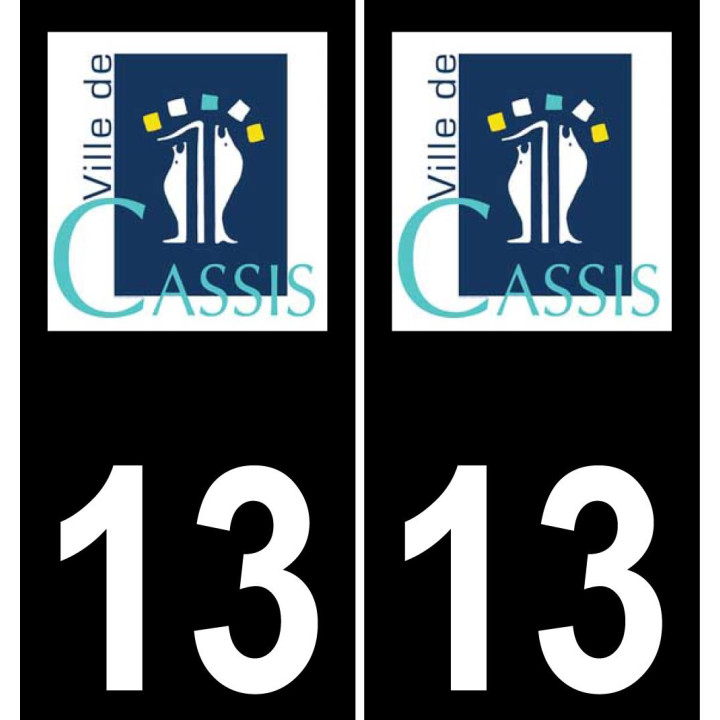 13 Cassis logotipo de la etiqueta engomada de la placa de registro de la ciudad fondo negro