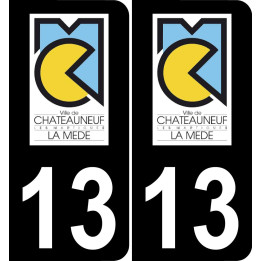 13 Châteauneuf-les-Martigues logo autocollant plaque immatriculation auto ville sticker fond noir