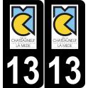 13 Châteauneuf-les-Martigues logo autocollant plaque immatriculation auto ville sticker fond noir