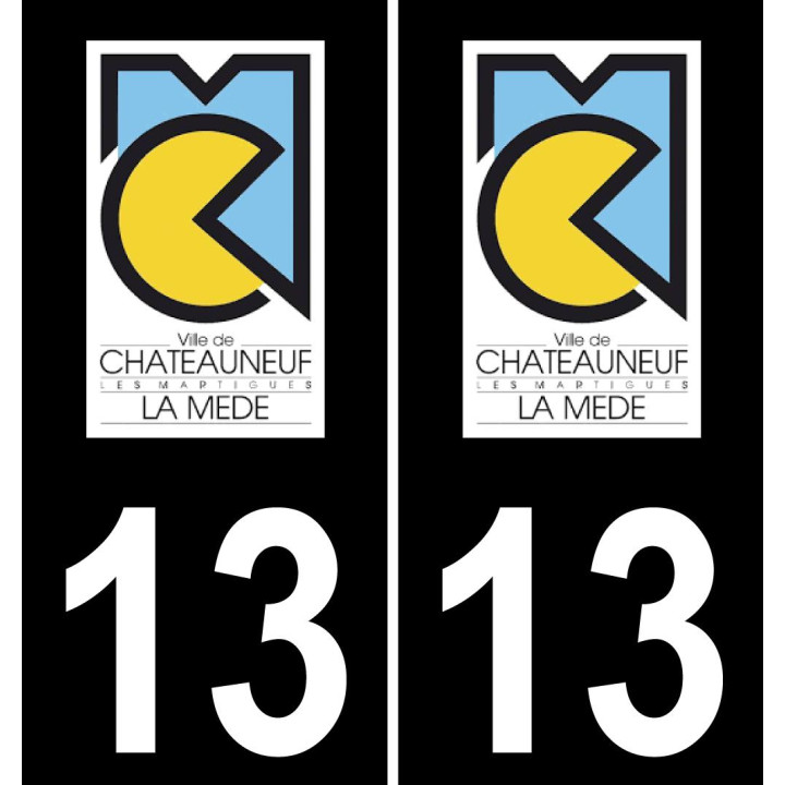 13 Châteauneuf-les-Martigues logotipo de la etiqueta engomada de la placa de registro de la ciudad fondo negro