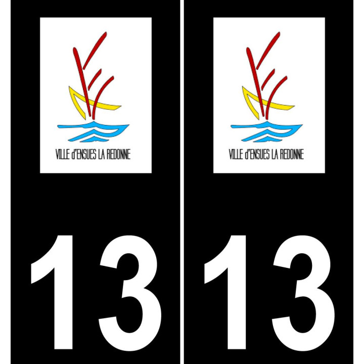 13 Ensuès-la-Redonne logotipo de la etiqueta engomada de la placa de registro de la ciudad fondo negro