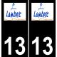 13 Lambesc logotipo de la etiqueta engomada de la placa de registro de la ciudad fondo negro