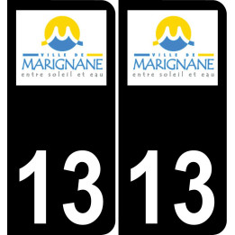 13 Marignane logotipo de la etiqueta engomada de la placa de registro de la ciudad fondo negro