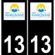 13 Marignane logotipo de la etiqueta engomada de la placa de registro de la ciudad fondo negro