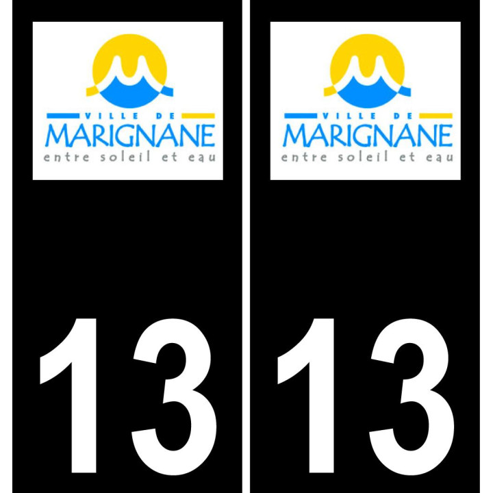 13 Marignane logotipo de la etiqueta engomada de la placa de registro de la ciudad fondo negro