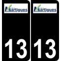 13 Martigues logotipo de la etiqueta engomada de la placa de registro de la ciudad fondo negro