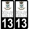 13 Trets logo autocollant plaque immatriculation auto ville sticker fond noir