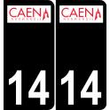 14 Caen logotipo de la etiqueta engomada de la placa de registro de la ciudad fondo negro