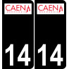 14 Caen logotipo de la etiqueta engomada de la placa de registro de la ciudad fondo negro