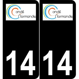 14 Condé-sur-Noireau logotipo de la etiqueta engomada de la placa de registro de la ciudad fondo negro