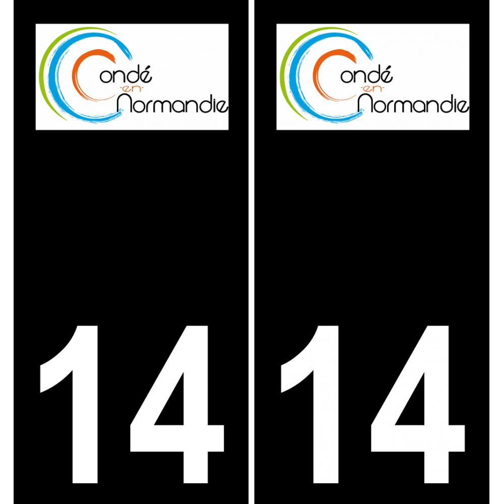 14 Condé-sur-Noireau logotipo de la etiqueta engomada de la placa de registro de la ciudad fondo negro